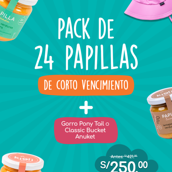 ¡Nuevo! Pack de 24 papillas de corto vencimiento + gorro Anuket
