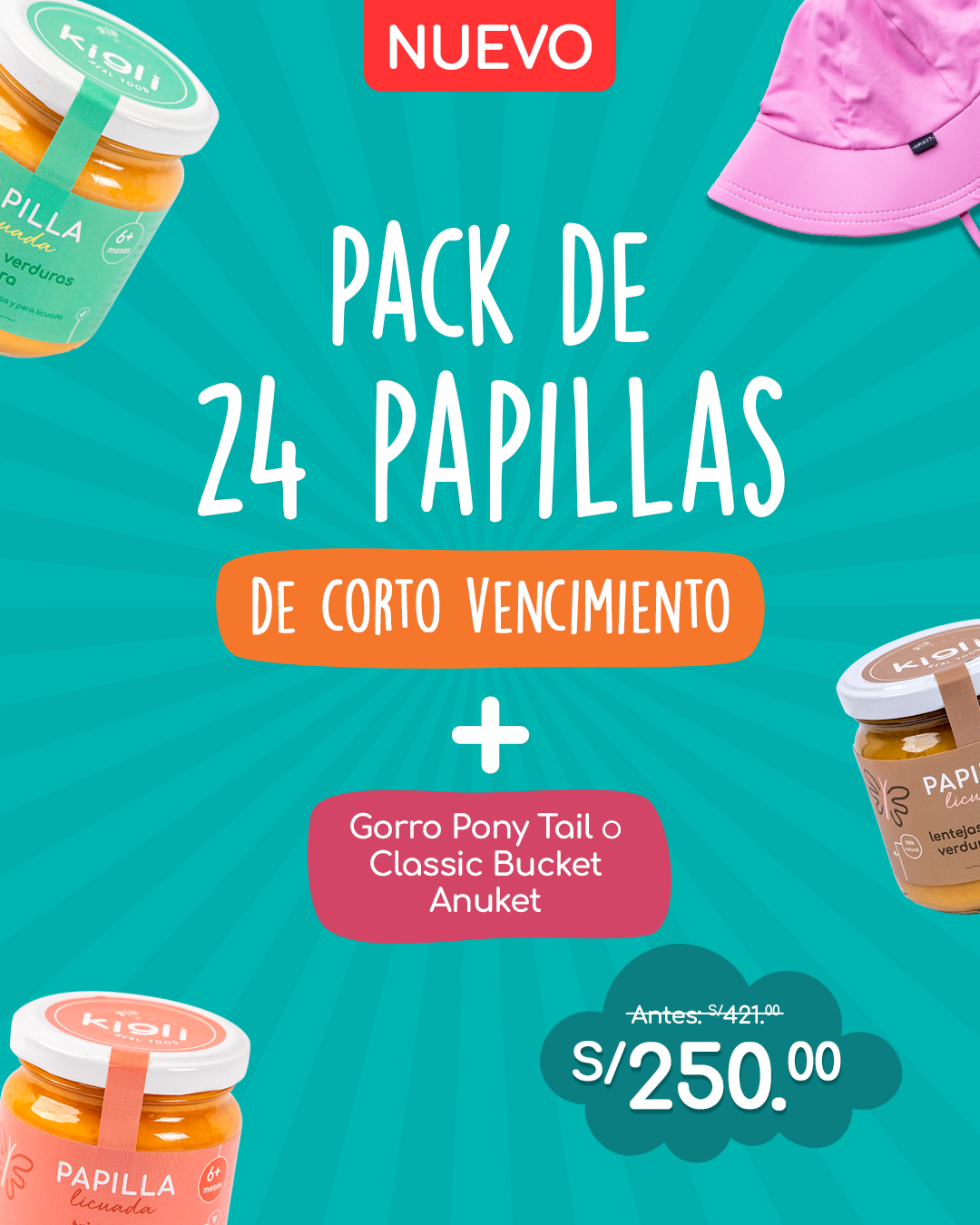 ¡Nuevo! Pack de papillas de corto vencimiento + Gorro Anuket